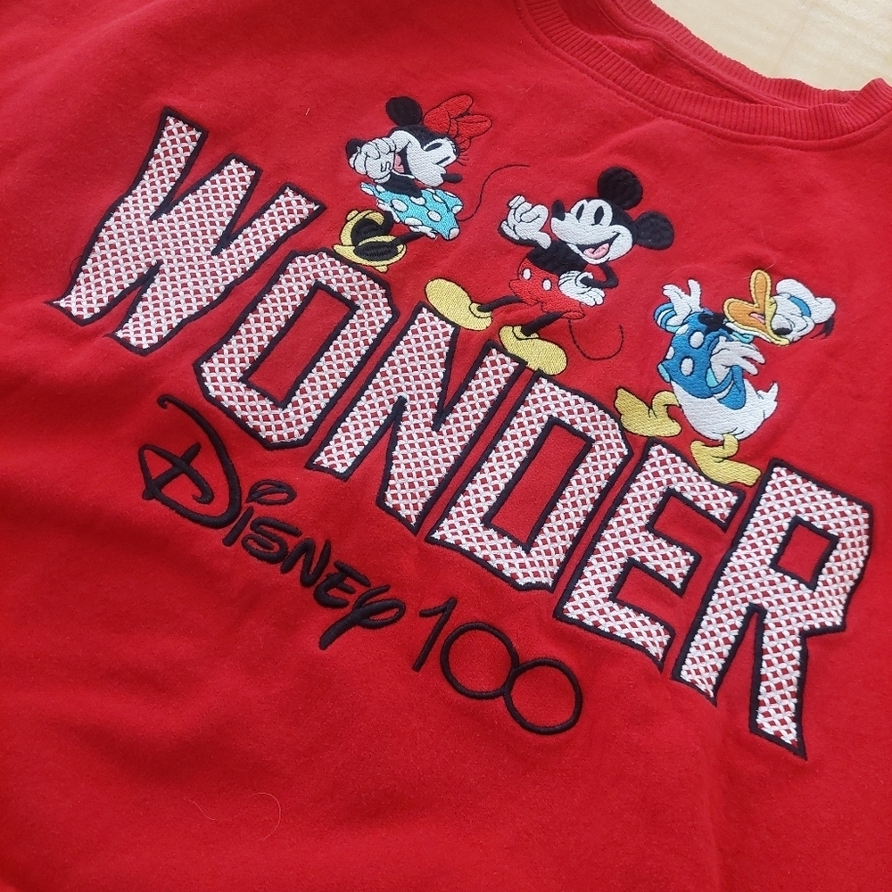 Cropped Disney SWEATSHIRT "Wonder" 100 Years Mickey Junior Sz 15-17. (A) - Picture 2 of 5
